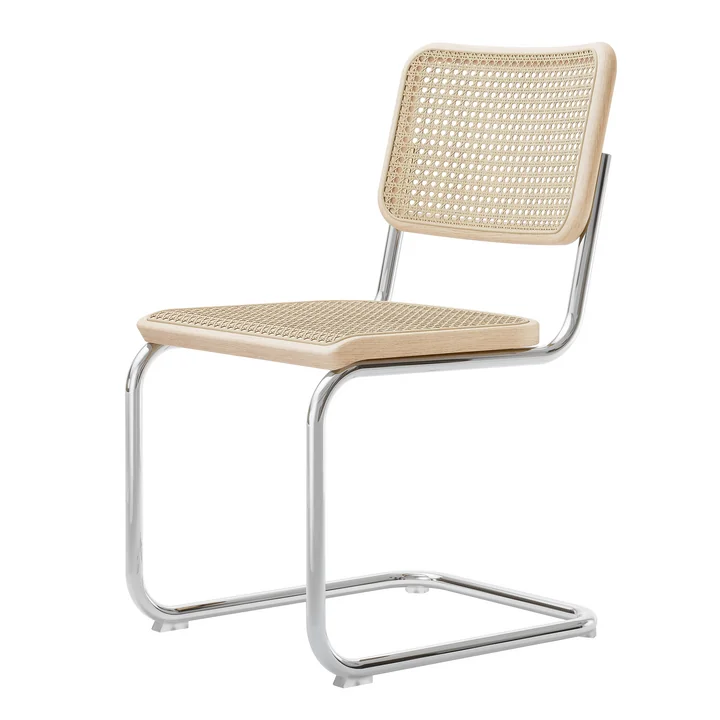 S 32 Chaise V, chrome / frêne laqué naturel / cannage avec tissu de soutien de Thonet