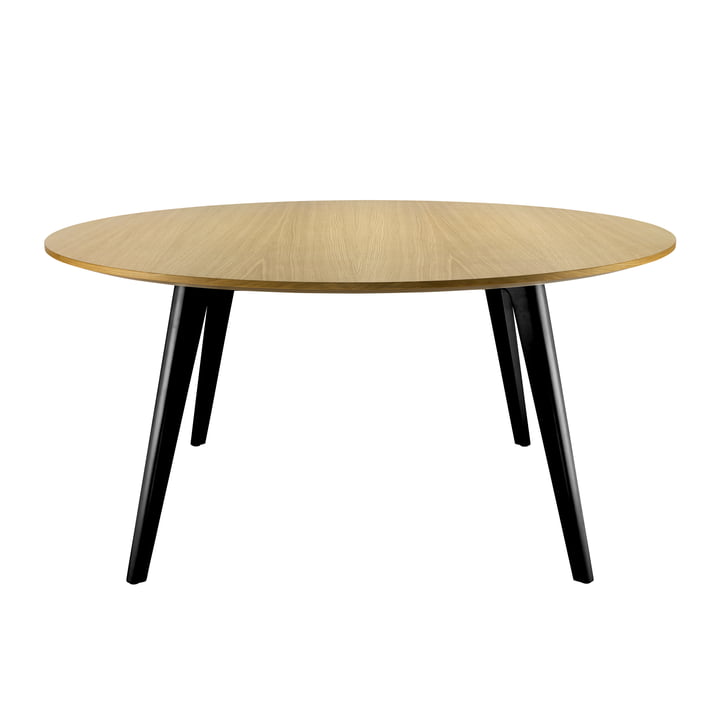 Thonet - 1545 Table de salle à manger, Ø 158 cm, chêne verni transparent / piétement noir (RAL 9005), bords biseautés