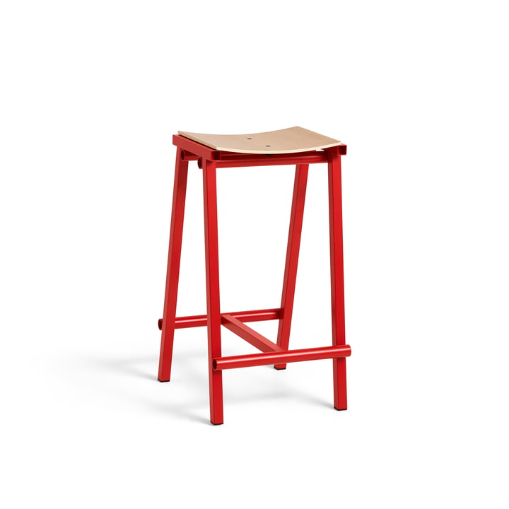 Taburete 8 - Tabouret de Bar, bas, signal red / chêne de Hay