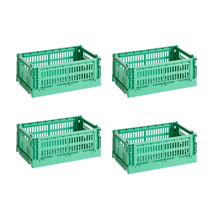 HAY - Colour Crate Panier S, 26,5 x 17 cm, dark mint , recycled (set de 4)