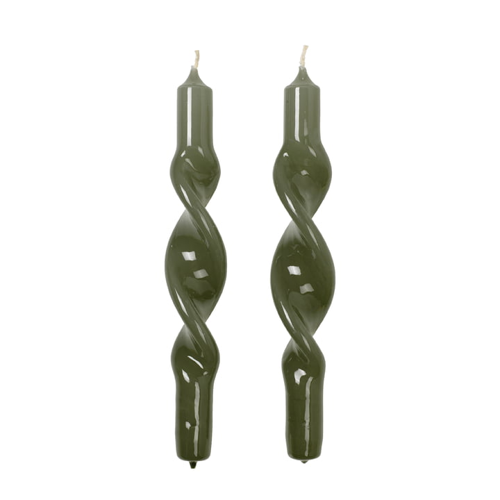 Broste Copenhagen - Twist Bougie, grape leaf green (set de 2)