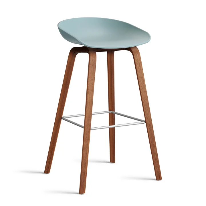 HAY - About A Stool AAS 32 H 85 cm, noyer laqué / acier inoxydable / dusty blue 2. 0