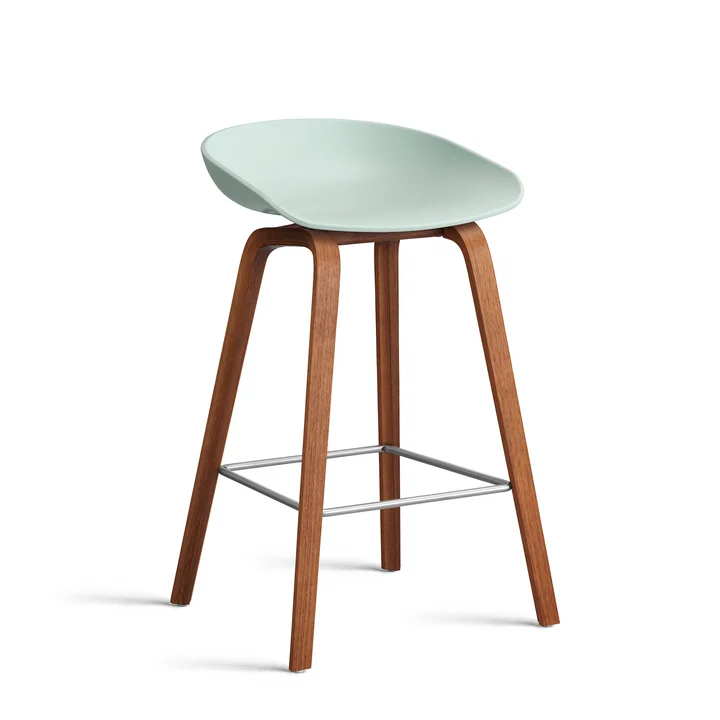 HAY - About A Stool AAS 32 H 75 cm, Noyer laqué / Acier inoxydable / dusty mint 2. 0