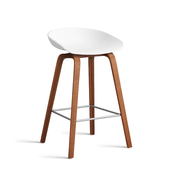 HAY - About A Stool AAS 32 H 75 cm, noyer laqué / acier inoxydable / white 2. 0
