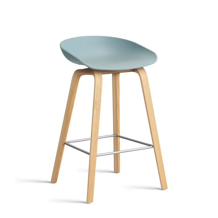 HAY - About A Stool AAS 32 H 75 cm, chêne laqué / acier inoxydable / dusty blue 2. 0