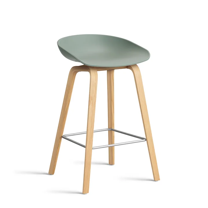HAY - About A Stool AAS 32 H 75 cm, chêne laqué / acier inoxydable / fall green 2. 0