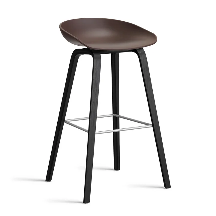 HAY - About A Stool AAS 32 H 85 cm, chêne laqué noir / acier inoxydable / raisin 2. 0