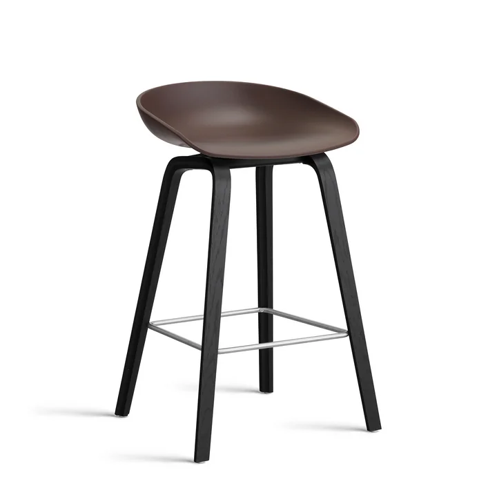 HAY - About A Stool AAS 32 H 75 cm, chêne laqué noir / acier inoxydable / raisin 2. 0