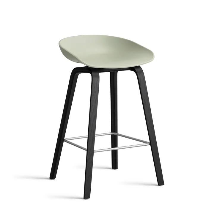 HAY - About A Stool AAS 32 H 75 cm, chêne laqué noir / acier inoxydable / pastel green 2. 0