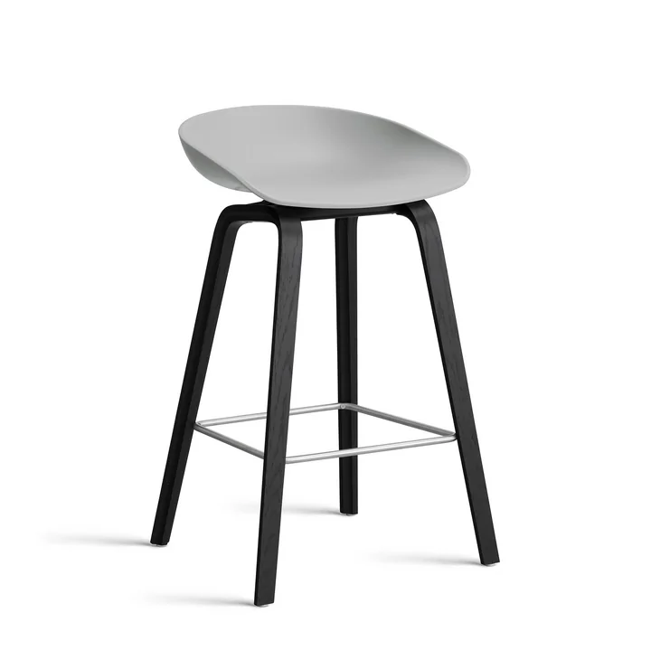 HAY - About A Stool AAS 32 H 75 cm, chêne laqué noir / acier inoxydable / concrete grey 2. 0