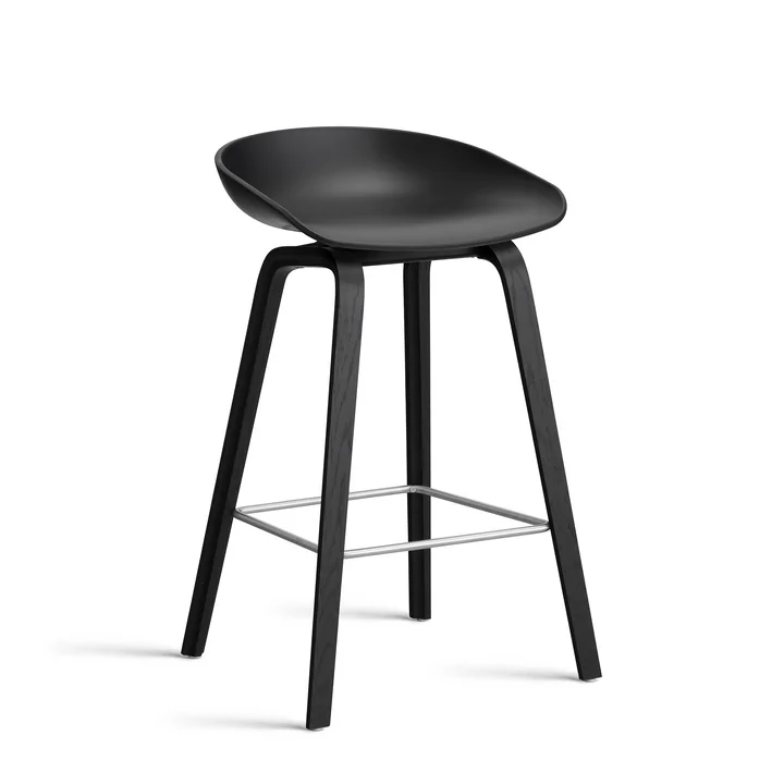 HAY - About A Stool AAS 32 H 75 cm, chêne laqué noir / acier inoxydable / black 2. 0