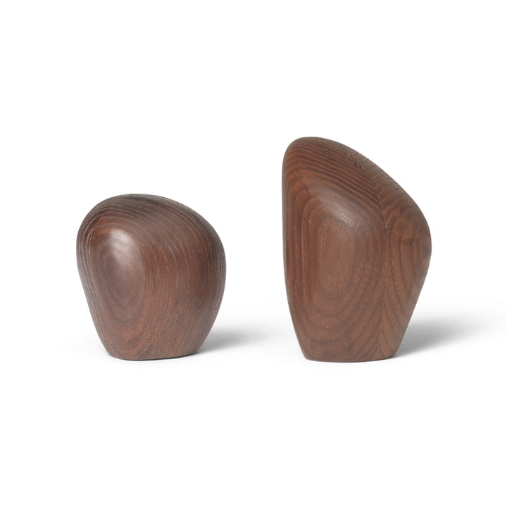 ferm Living - Salière et poivrière Cairn, marron foncé (lot de 2)