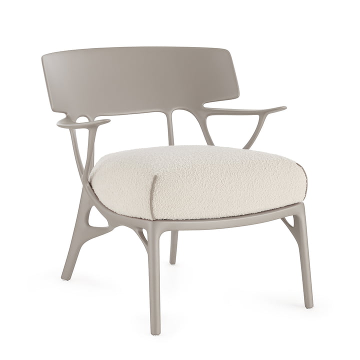 Kartell - A.I. Lounge Chair, gris / blanc (tissu Bouclé Riccio)