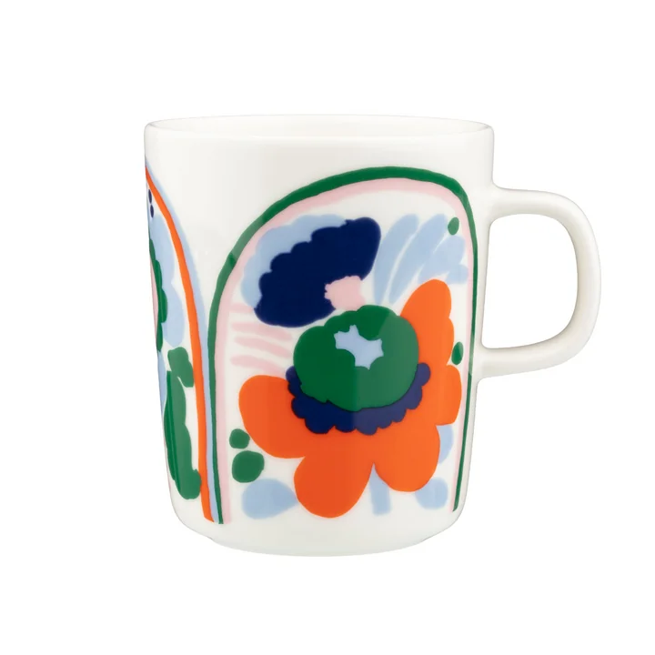 Marimekko - Oiva Karuselli Gobelet avec anse, 250 ml, blanc / gris clair / orange