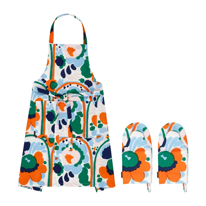 Marimekko - Pieni Karuselli Set de cuisine, tablier de cuisine & Gants de four, multicolore (3 pièces)