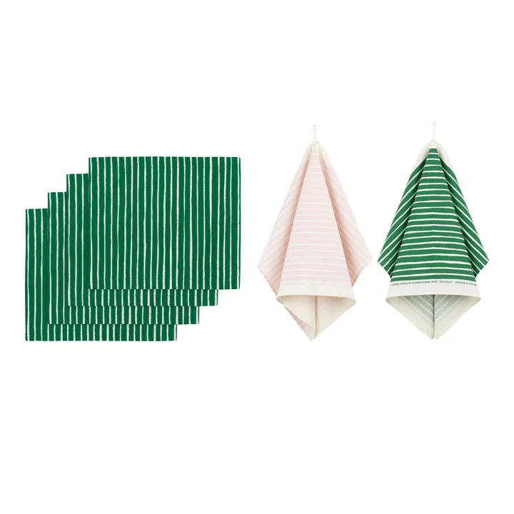 Marimekko - Piccolo set de cuisine, torchon & sets de table, vert / rose (6 pièces)