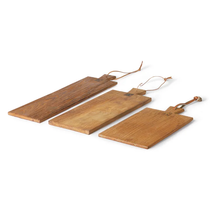 HKliving - Planche à découper (set de 3), Teak / cuir