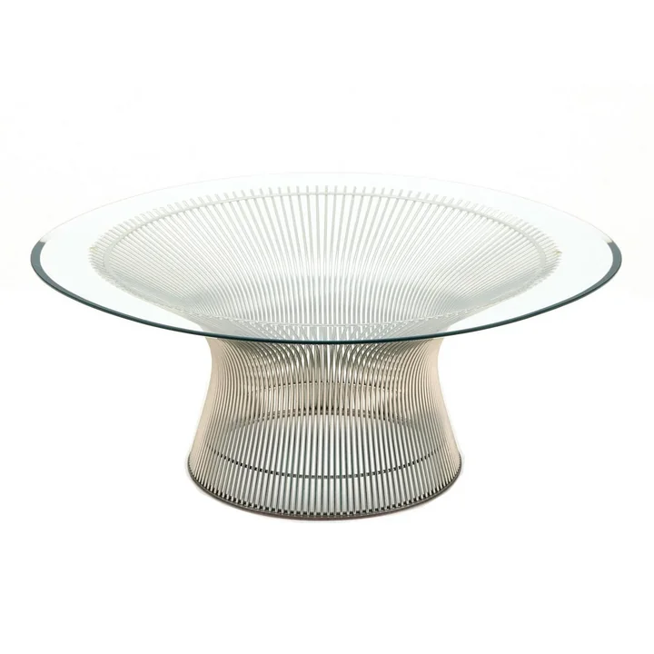 Knoll - Platner Table basse, Ø 107 cm, nickel poli / verre cristal