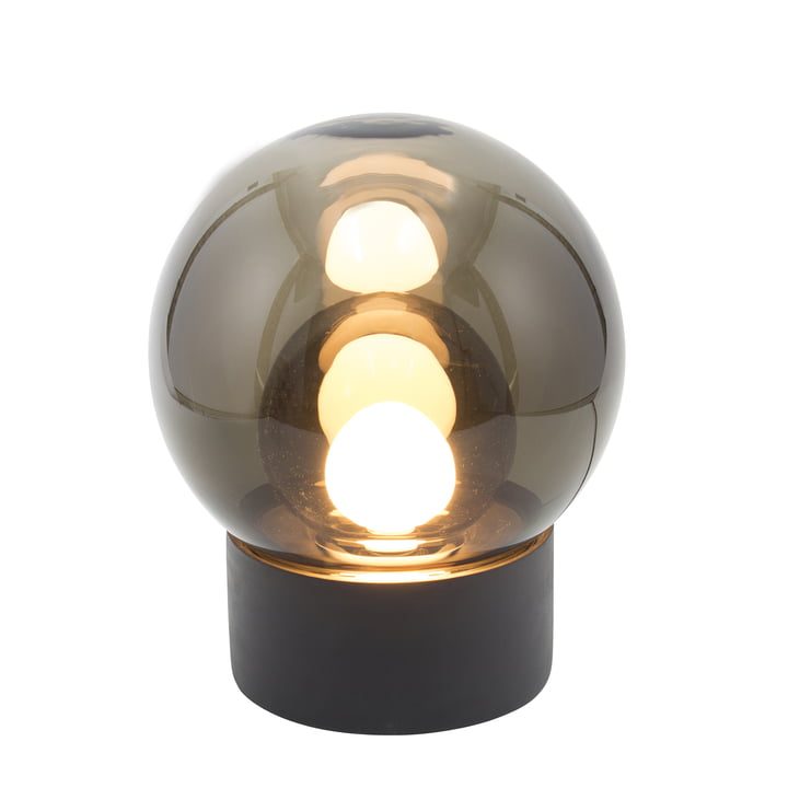 Lampe de table Boule Small de Pulpo en gris fumé avec un socle en noir