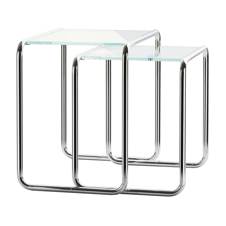 Thonet - B 9 Table d'appoint a, b, verre blanc opalin taillé en diamant (lot de 2)