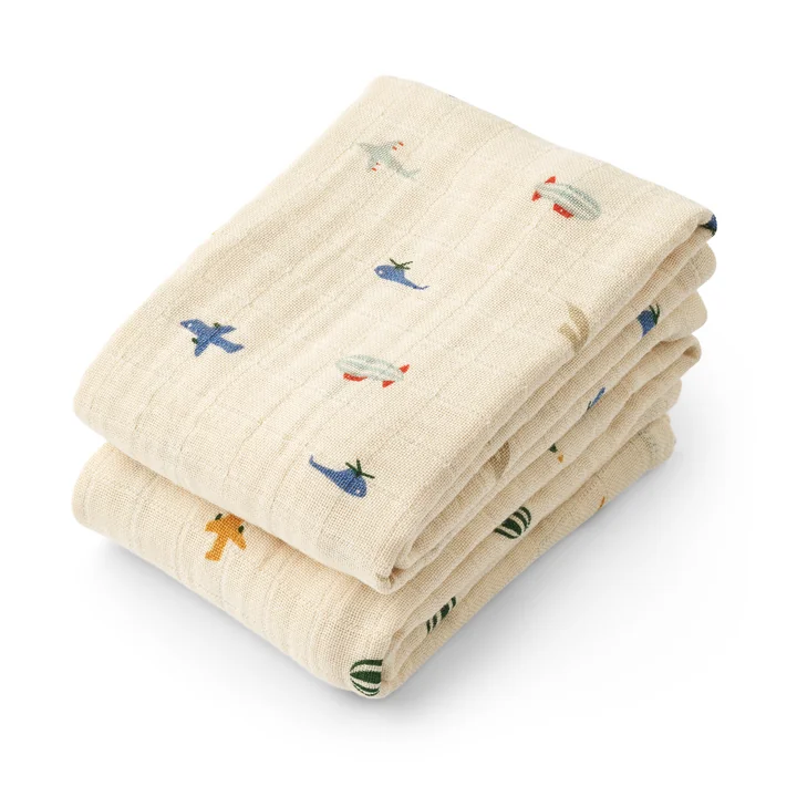 LIEWOOD - Mouchoirs en mousseline de coton biologique Lewis, Aviator, ecru (lot de 2)