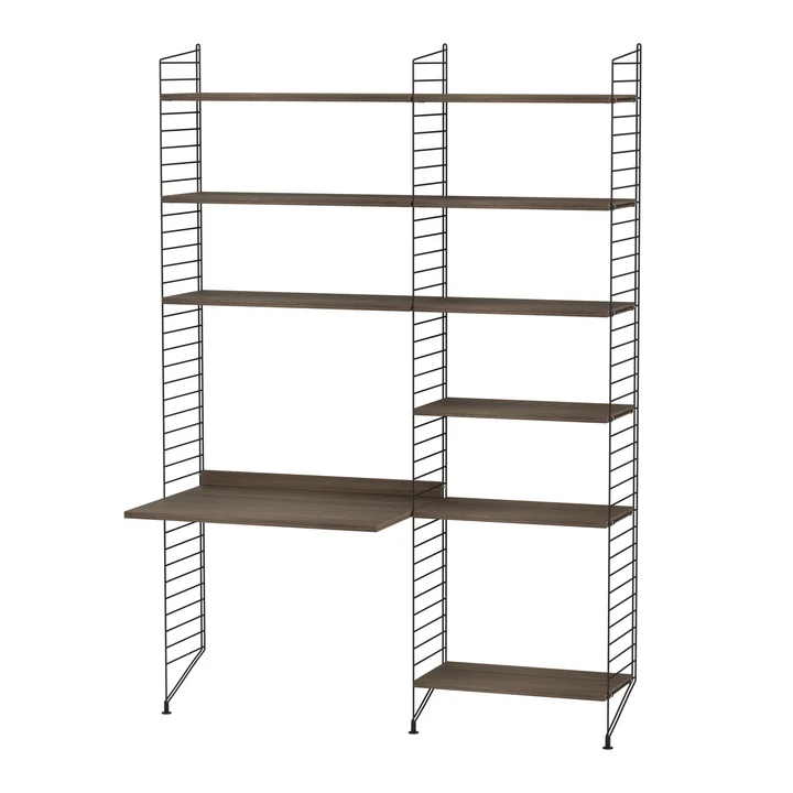 String - Combinaison de postes de travail, 140 x 200 x 30 cm. noyer / noir