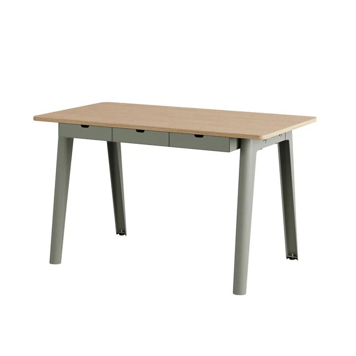 TipToe - NEW MODERN Bureau avec tiroirs, 75 x 130 cm, bouleau / eucalyptus grey