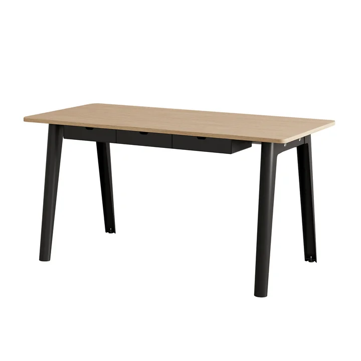 TipToe - NEW MODERN Bureau avec tiroirs, 75 x 150 cm, bouleau / graphite noir