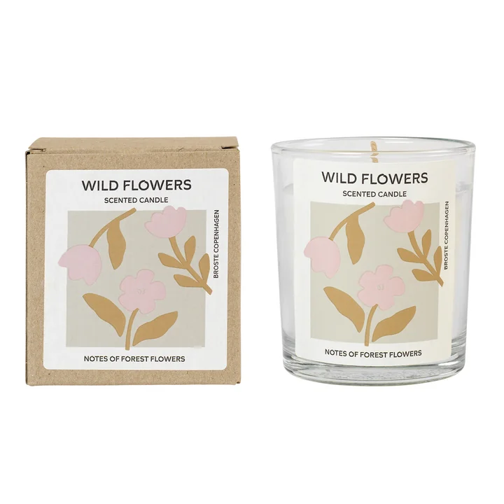 Broste Copenhagen - Bougie parfumée Wild Flowers, Ø 7,4 x H 8,3 cm, blanc