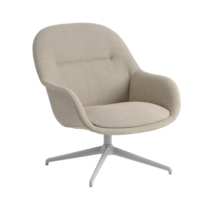 Muuto - Fiber Lounge Armchair Swivel Base, gris / beige (Kvadrat Ecriture 240)