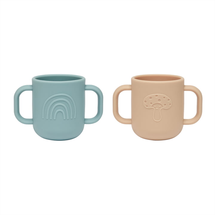 OYOY Mini - Kappu Gobelet pour enfants avec anse, aqua / camel (set de 2)