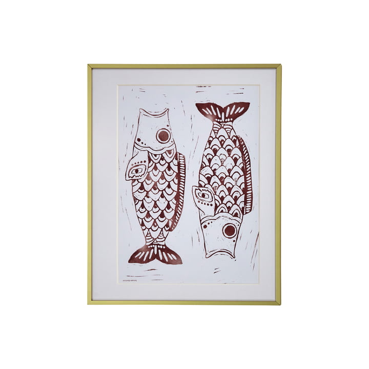 House Doctor - Tableau mural Fish, 50 x 40 cm, bordeaux
