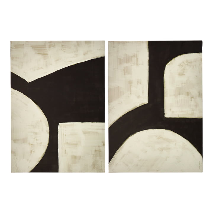 House Doctor - Tableau mural Hape, 50 x 70 cm, noir / blanc cassé (lot de 2)