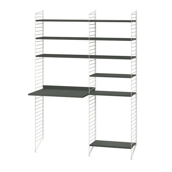 String - Combinaison de postes de travail, 140 x 200 x 30 cm, gris foncé / blanc