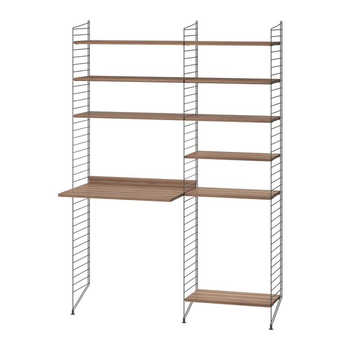 String - Combinaison de postes de travail, 140 x 200 x 30 cm, noyer / gris foncé