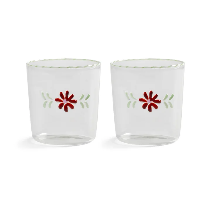 & klevering - Flora Verre à boire 300 ml, rouge (set de 2)