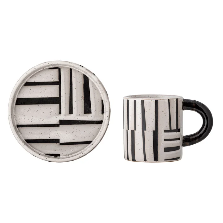 Bloomingville - Frankie Tasse avec soucoupe, noir / blanc (2pcs)