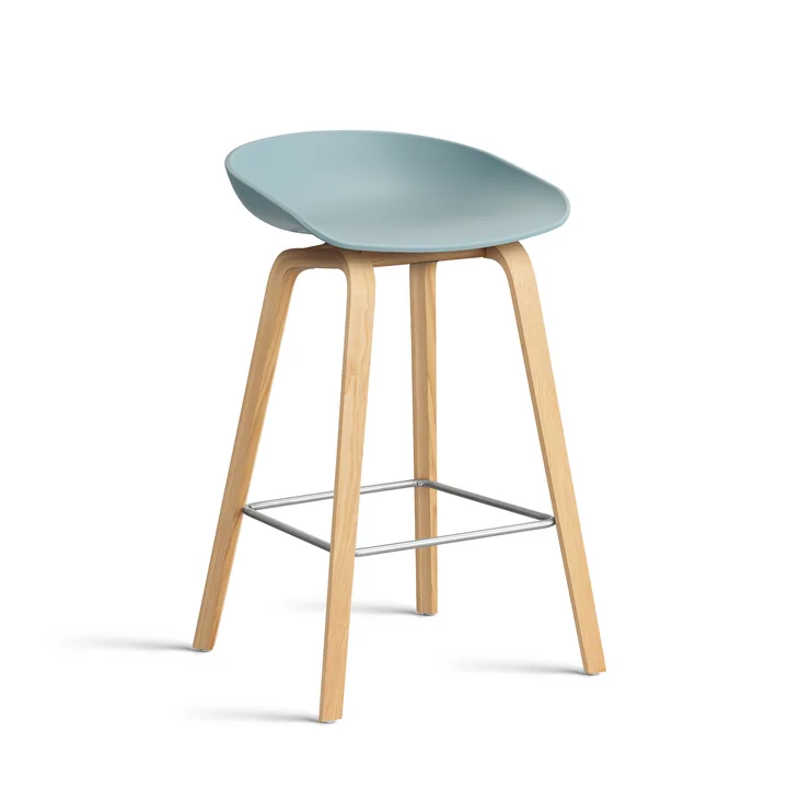 HAY - About A Stool AAS 32 H 65 cm, chêne laqué / acier inoxydable / dusty blue 2. 0