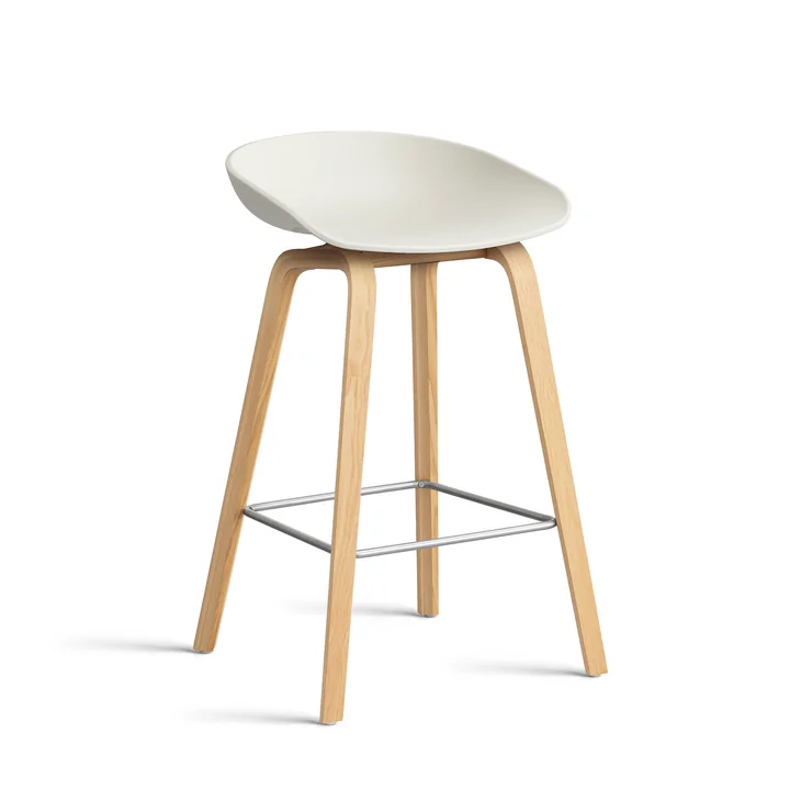HAY - About A Stool AAS 32 H 65 cm, chêne laqué / acier inoxydable / melange cream 2. 0