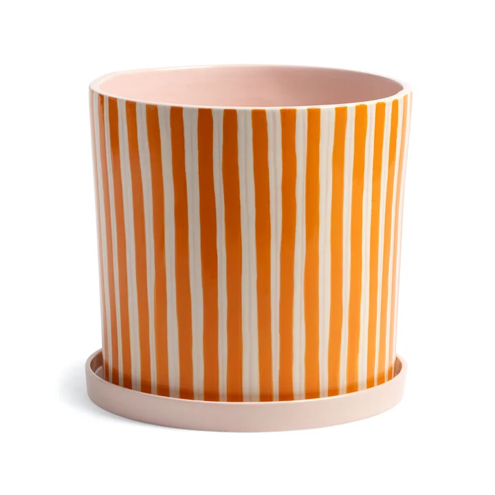 & klevering - Ray Pot de fleurs avec soucoupe, Ø 21,5 x 21 cm, orange / rose / blanc