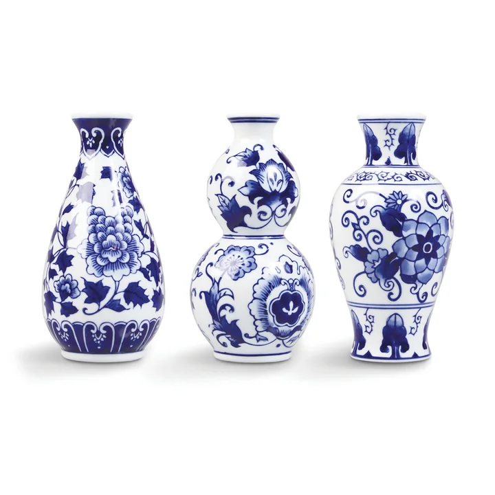 & klevering - Dutch Delight Vase 15 x Ø 7. 5 cm, bleu / blanc (set de 3)