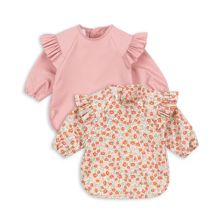 Konges Sløjd - Bavoir à manches et à volants, kalkua / bridal rose (lot de 2)