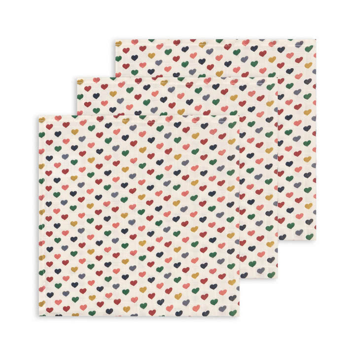 Konges Sløjd - Mouchoirs en mousseline, couer coloré (set de 3)