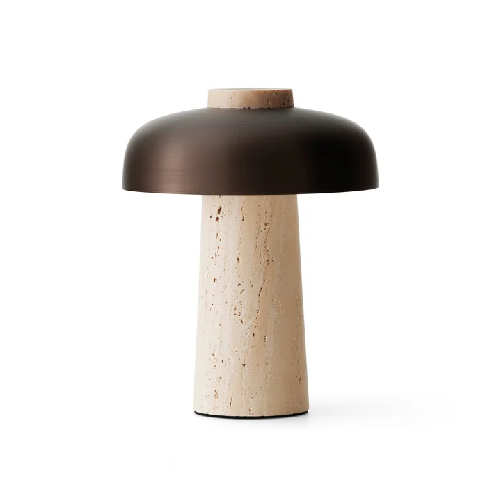 Audo - Reverse LED Lampe de table avec accu, Ø 24,5 x H 19,6 cm, laiton bruni / pierre de travertin