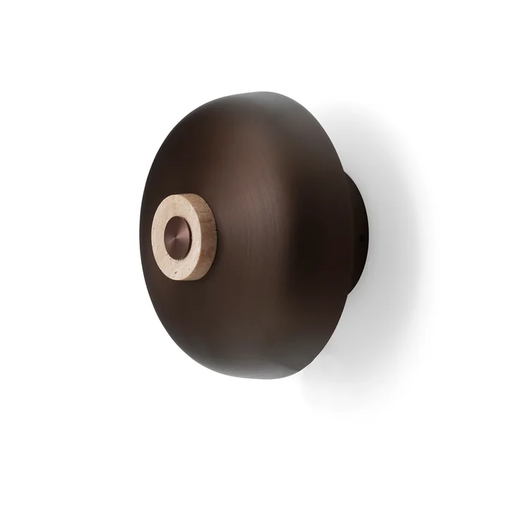 Audo - Reverse LED Applique murale, Ø 24 x H 15,5 cm, laiton bruni / pierre de travertin (câblage fixe)