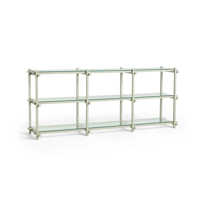 HAY - Woody Low Sideboard, hêtre smokey grey / verre transparent