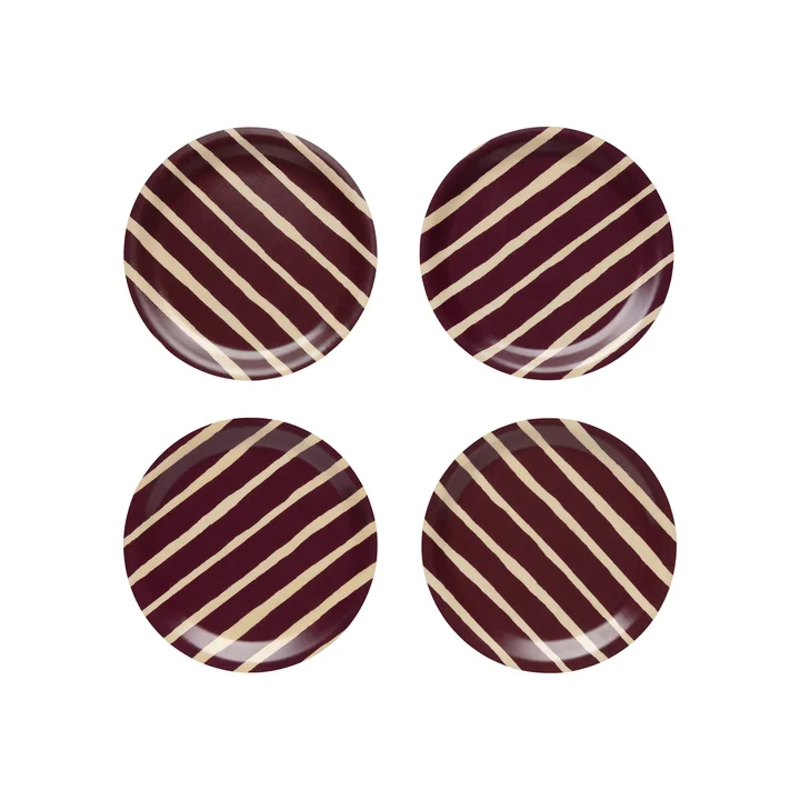 Marimekko - Piccolo dessous de verre Ø 9 cm, naturel / bourgogne (set de 4)