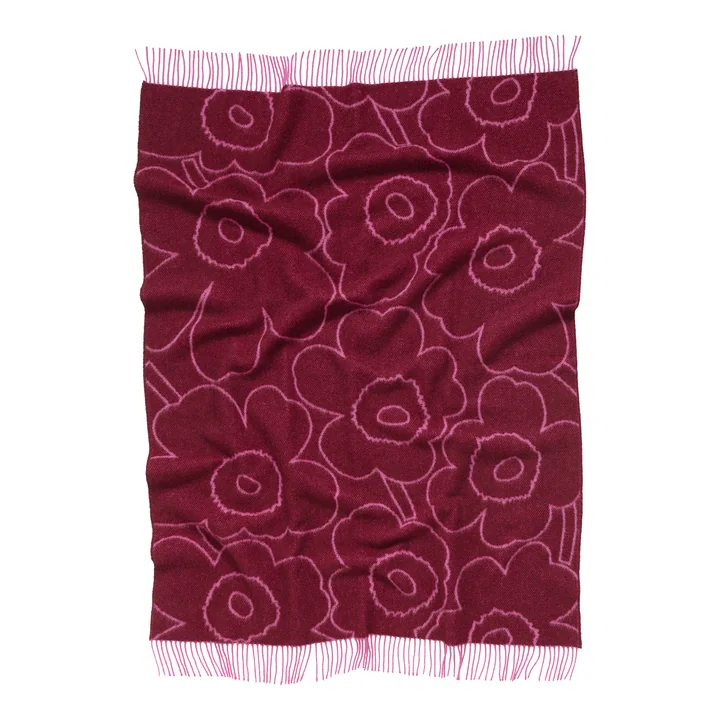 Marimekko - Piirto Unikko couverture de laine, 130 x 170 cm, bourgogne / fuchsia