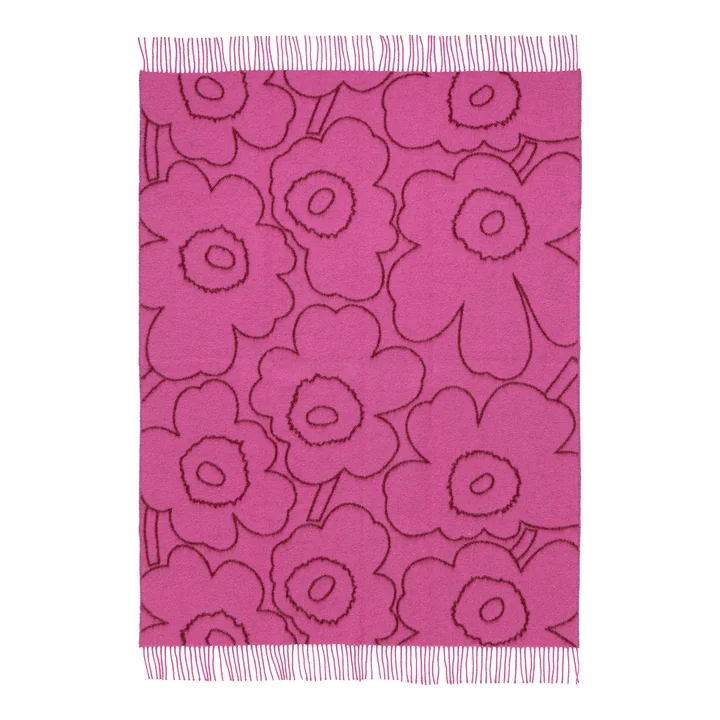 Marimekko - Piirto Unikko couverture de laine, 130 x 170 cm, bourgogne / fuchsia