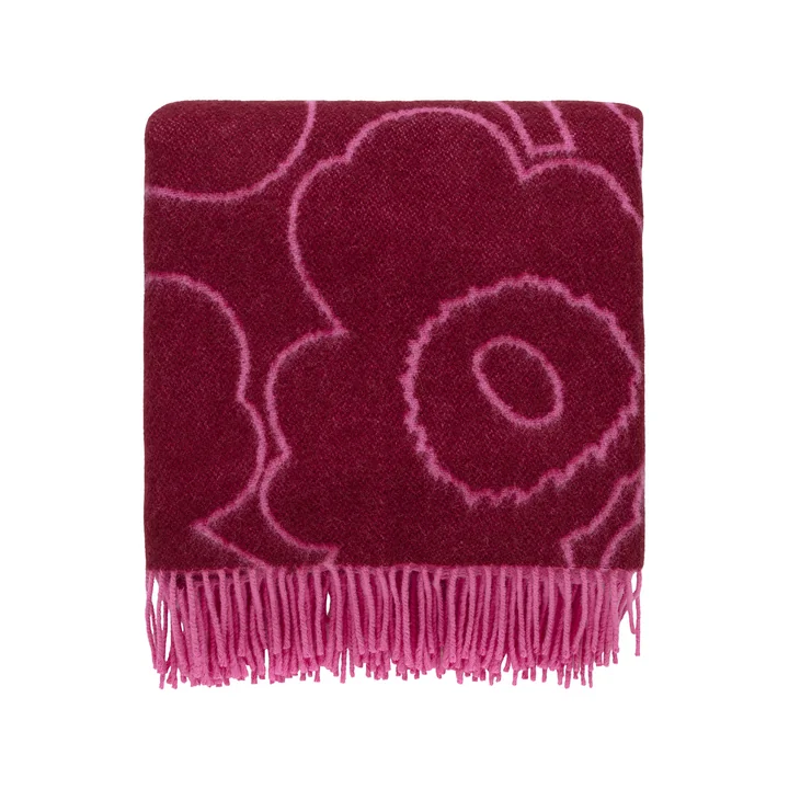 Marimekko - Piirto Unikko couverture de laine, 130 x 170 cm, bourgogne / fuchsia